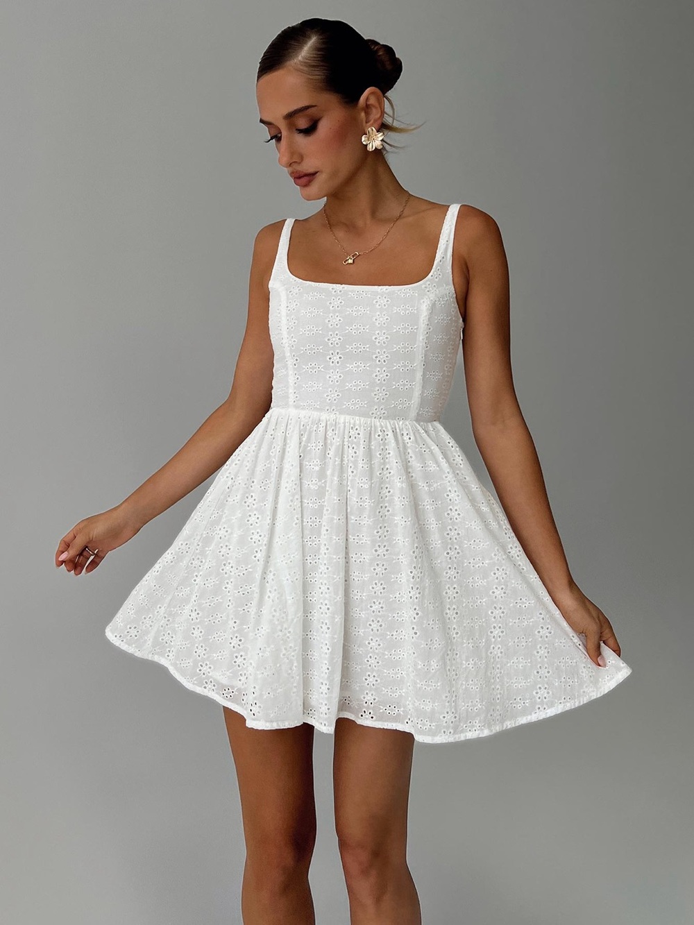 NWT Princess Polly White Eyelet Square-Neck Mini Dress